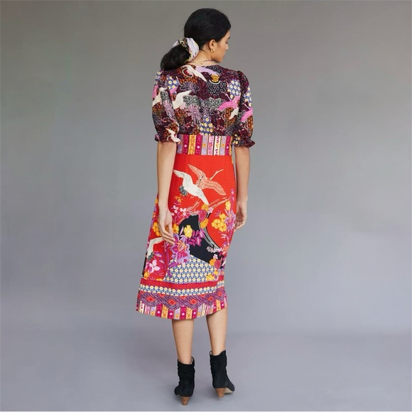 Anthropologie Puff-Sleeved Midi Dress Size 6 - Picture 2 of 7